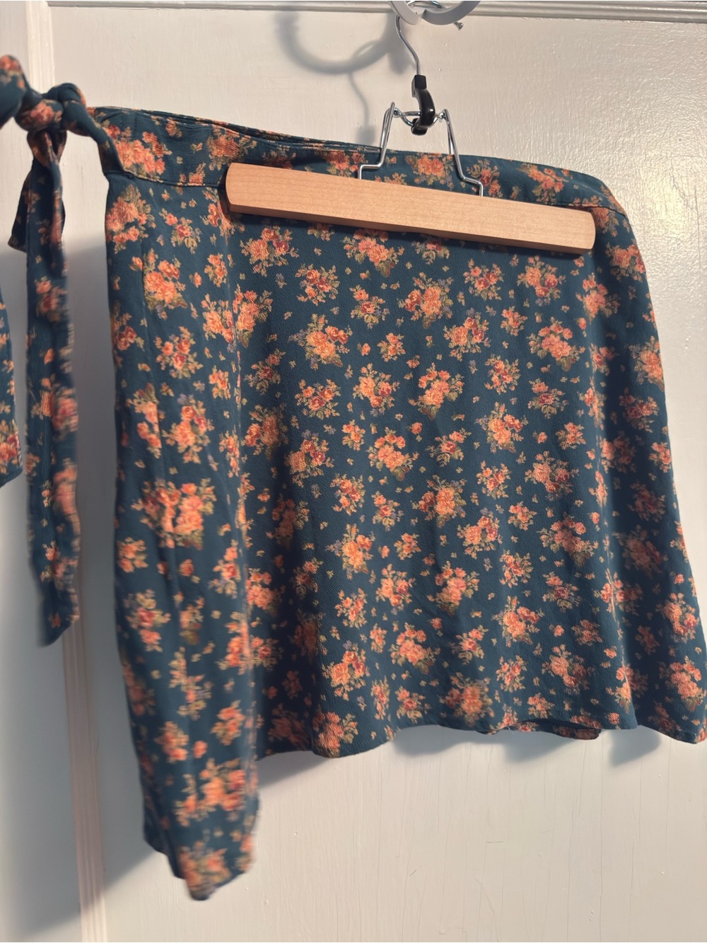 American Eagle Outfitters Dark Teal Mini Skirt with Peach Floral
